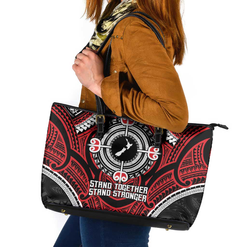 Aotearoa Proud To Be Maori Leather Tote Bag New Zealand Fight Together LT9 Red - Polynesian Pride