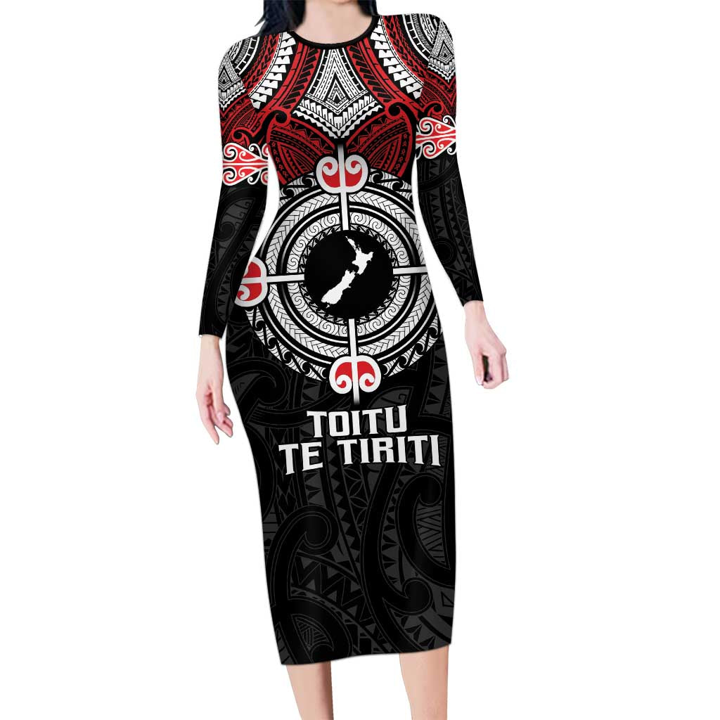 Aotearoa Proud To Be Maori Long Sleeve Bodycon Dress New Zealand Fight Together