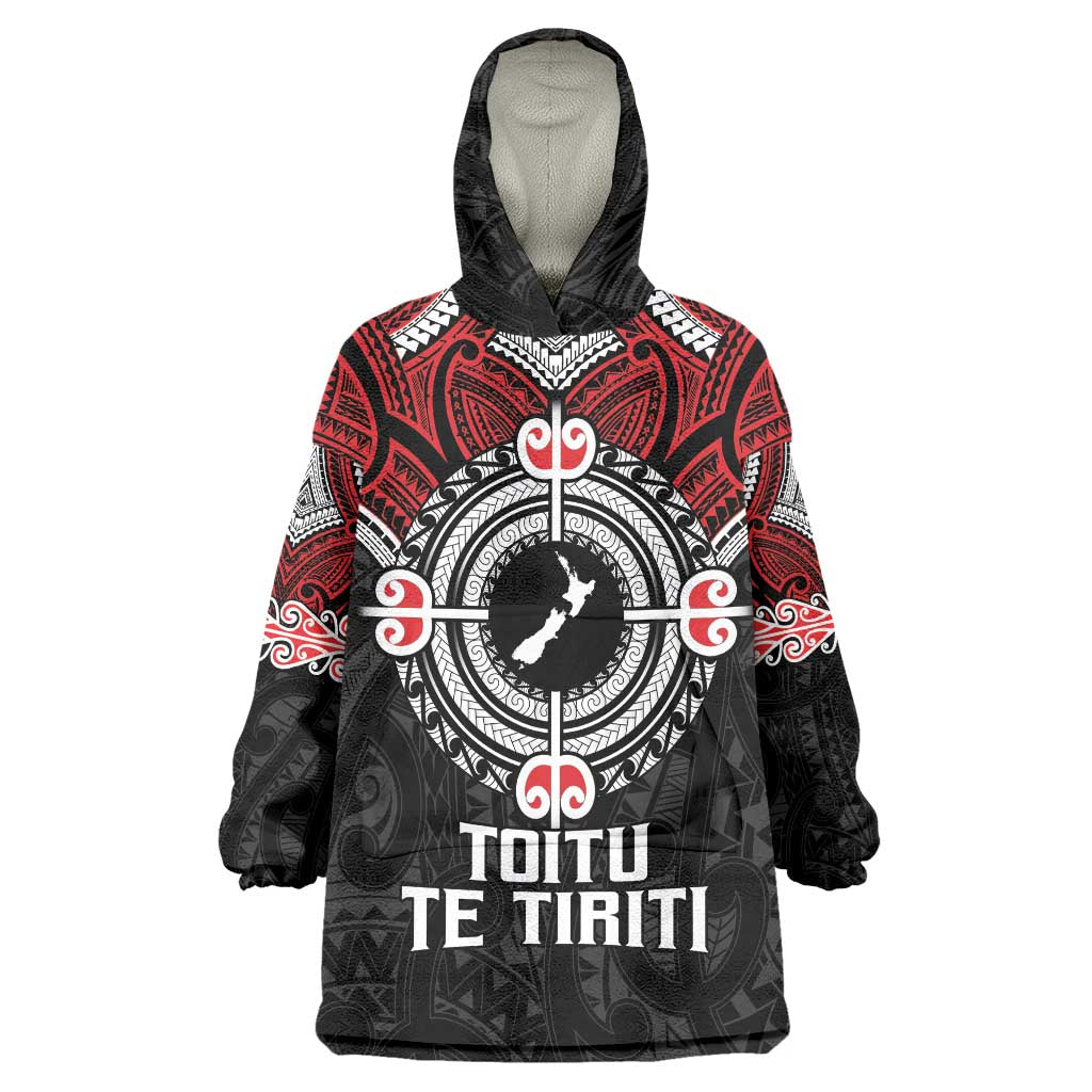 Aotearoa Proud To Be Maori Wearable Blanket Hoodie New Zealand Fight Together LT9 One Size Red - Polynesian Pride