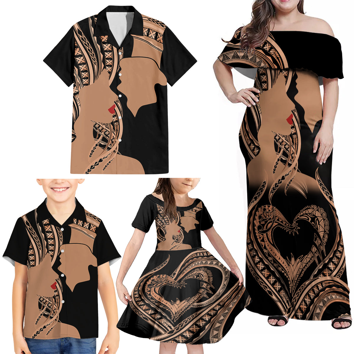 Personalised Valentines Day Romantic Lovers Family Matching Off Shoulder Maxi Dress and Hawaiian Shirt LT9 - Polynesian Pride