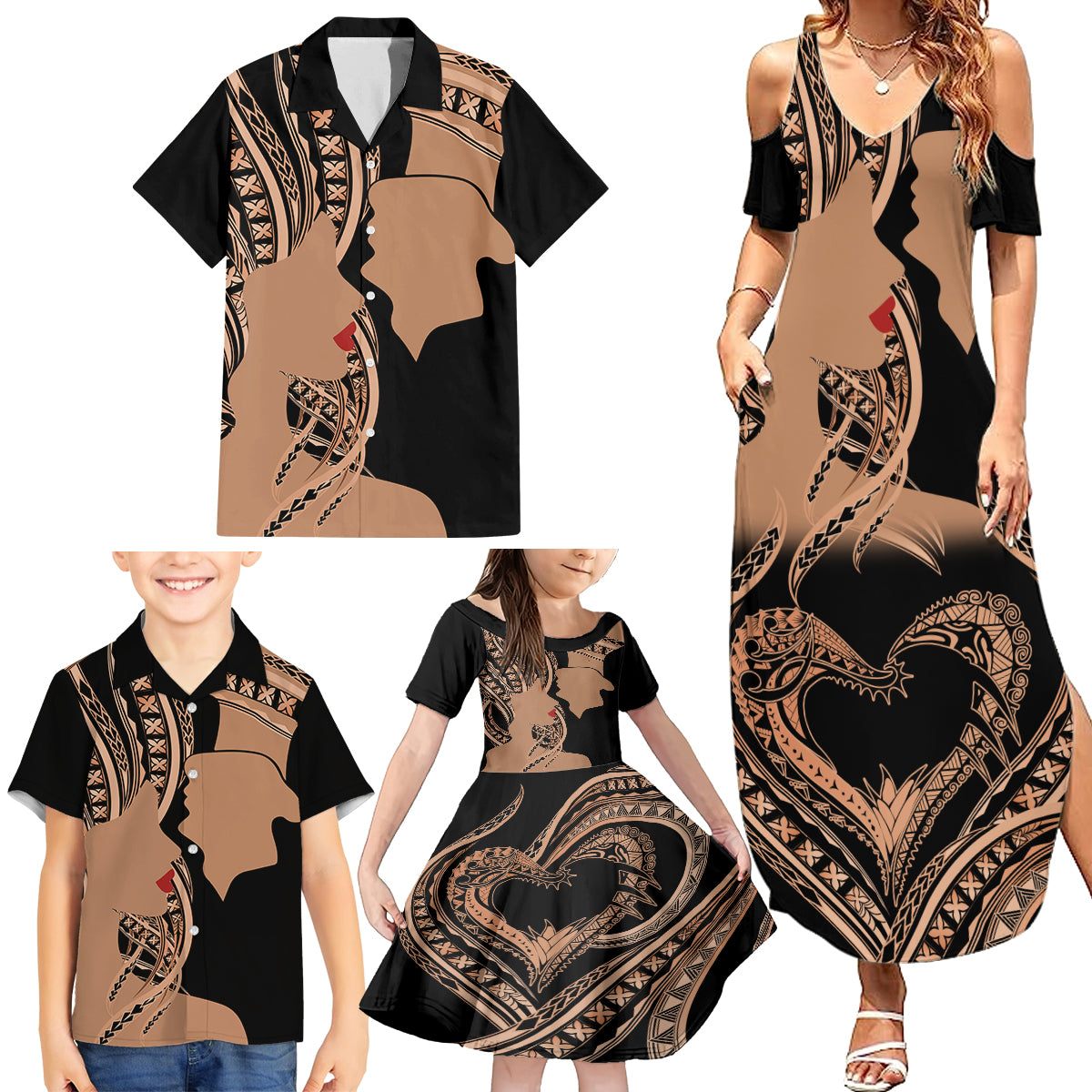 Personalised Valentines Day Romantic Lovers Family Matching Summer Maxi Dress and Hawaiian Shirt LT9 - Polynesian Pride