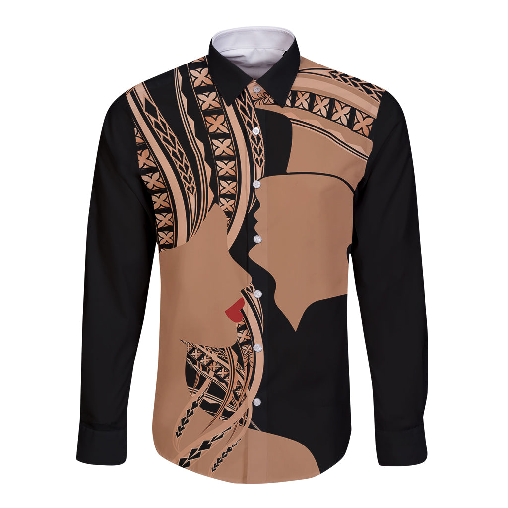 Personalised Valentines Day Romantic Lovers Long Sleeve Button Shirt LT9 Unisex Gold - Polynesian Pride