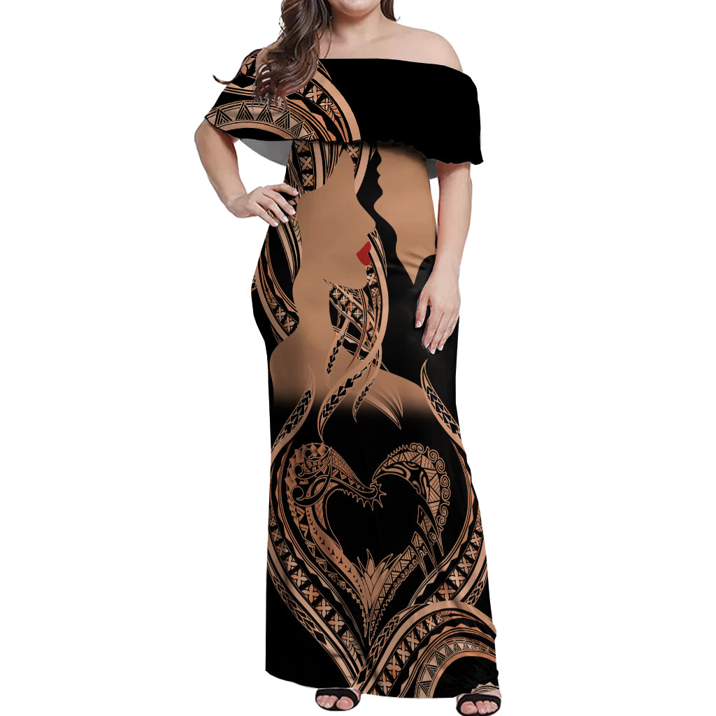 Personalised Valentines Day Romantic Lovers Off Shoulder Maxi Dress LT9 Women Gold - Polynesian Pride