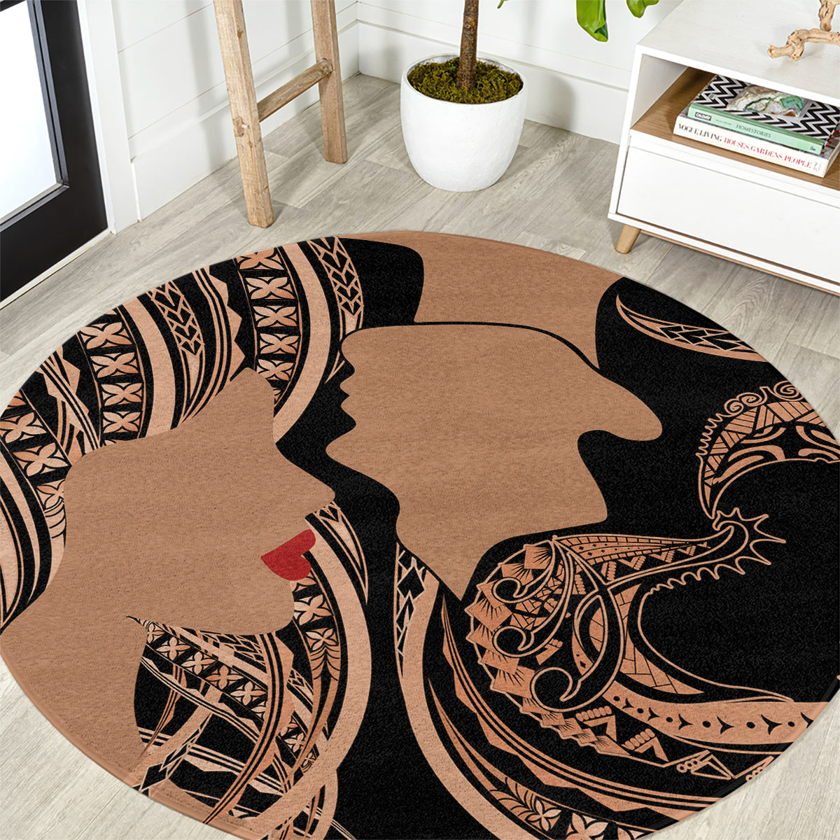 Personalised Valentines Day Romantic Lovers Round Carpet LT9 Gold - Polynesian Pride