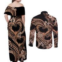 Polynesia Valentines Day Forever In My Heart Tattoo Couples Matching Off Shoulder Maxi Dress and Long Sleeve Button Shirt Gold Style LT9 - Polynesian Pride