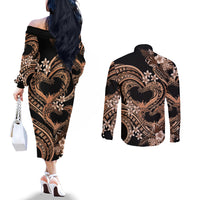 Polynesia Valentines Day Forever In My Heart Tattoo Couples Matching Off The Shoulder Long Sleeve Dress and Long Sleeve Button Shirt Gold Style LT9 - Polynesian Pride