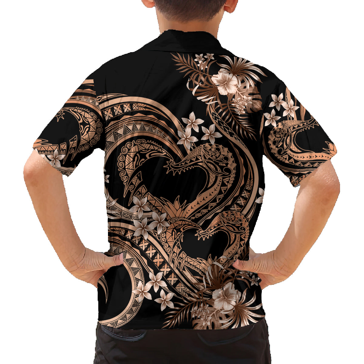 Polynesia Valentines Day Forever In My Heart Tattoo Family Matching Puletasi and Hawaiian Shirt Gold Style LT9 - Polynesian Pride