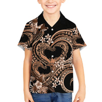 Polynesia Valentines Day Forever In My Heart Tattoo Family Matching Summer Maxi Dress and Hawaiian Shirt Gold Style LT9 Son's Shirt Gold - Polynesian Pride