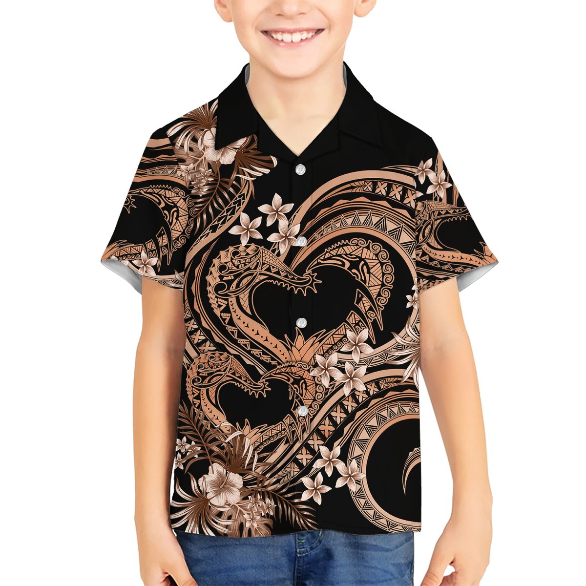 Polynesia Valentines Day Forever In My Heart Tattoo Hawaiian Shirt Gold Style LT9 - Polynesian Pride