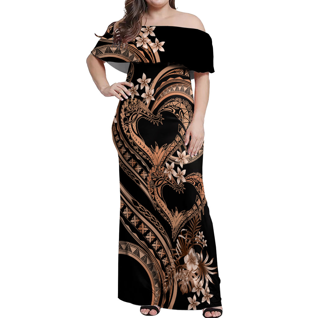 Polynesia Valentines Day Forever In My Heart Tattoo Off Shoulder Maxi Dress Gold Style LT9 Women Gold - Polynesian Pride