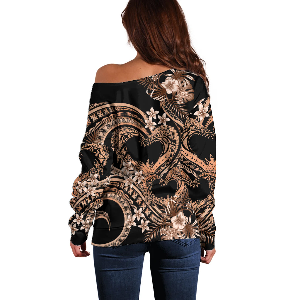 Polynesia Valentines Day Forever In My Heart Tattoo Off Shoulder Sweater Gold Style LT9 - Polynesian Pride