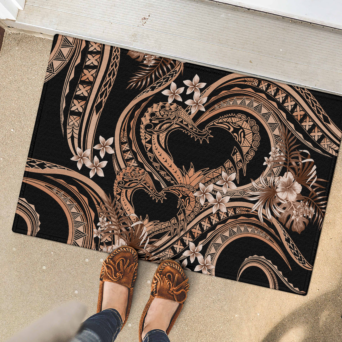 Polynesia Valentines Day Forever In My Heart Tattoo Rubber Doormat Gold Style LT9 - Polynesian Pride