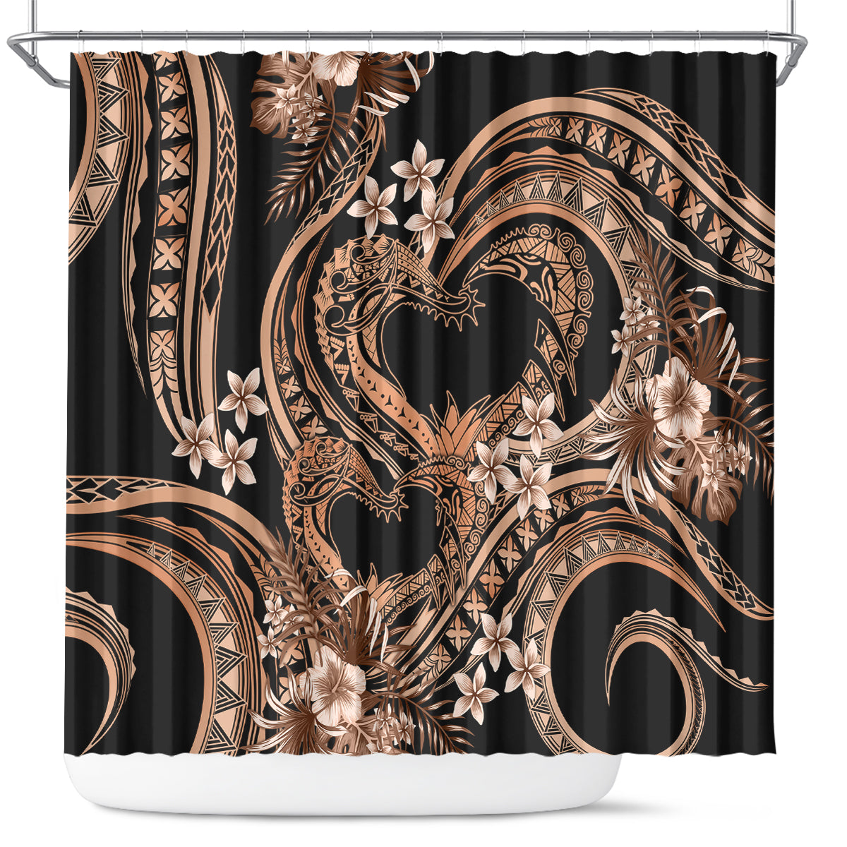 Polynesia Valentines Day Forever In My Heart Tattoo Shower Curtain Gold Style LT9 Gold - Polynesian Pride