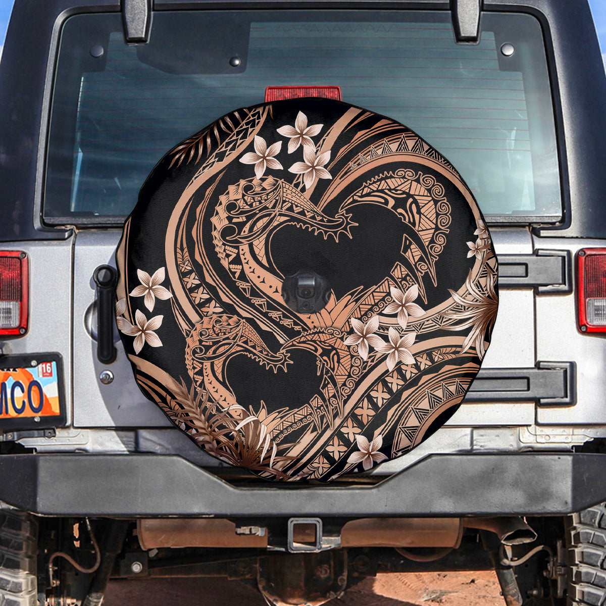 Polynesia Valentines Day Forever In My Heart Tattoo Spare Tire Cover Gold Style LT9 Gold - Polynesian Pride