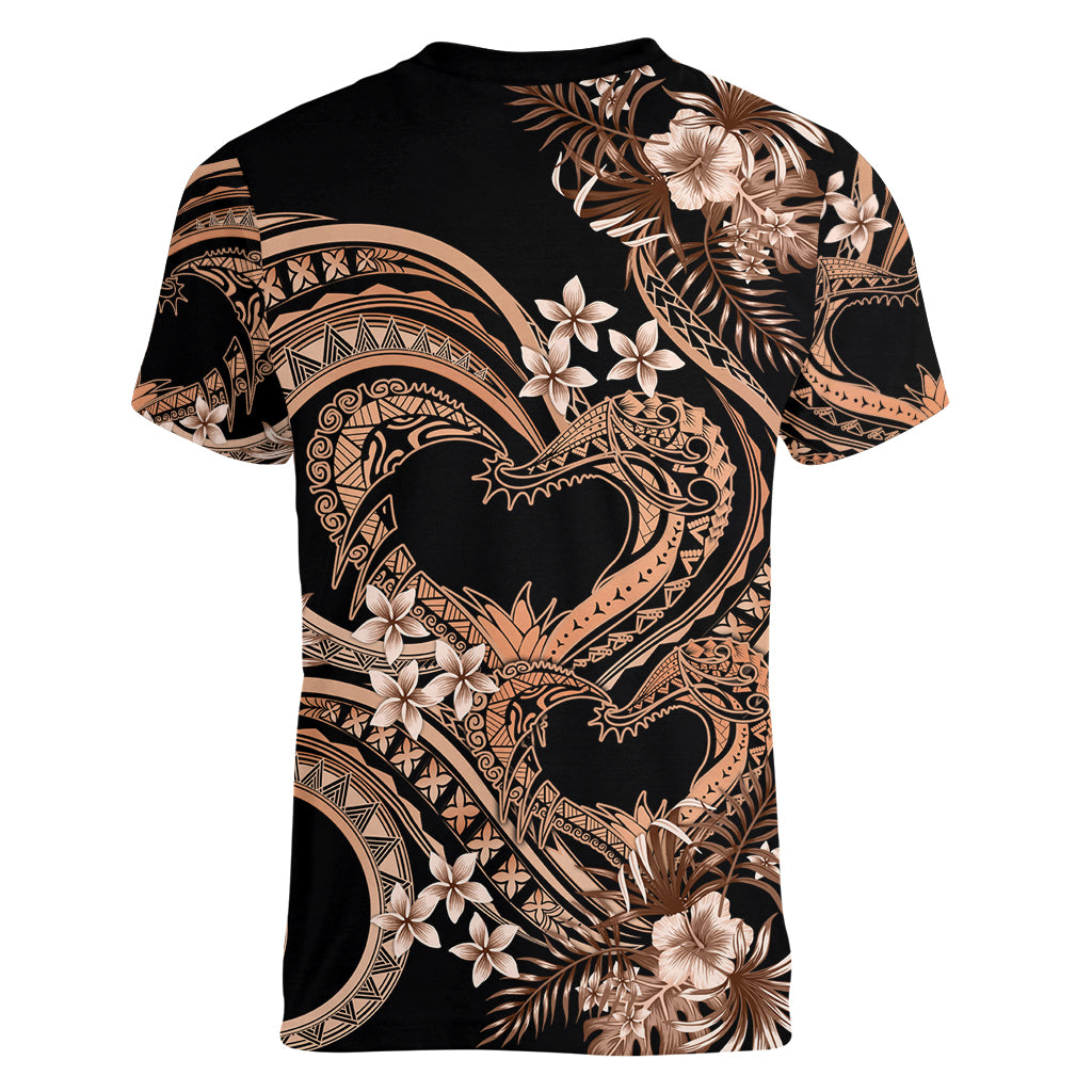 Polynesia Valentines Day Forever In My Heart Tattoo Women V Neck T Shirt Gold Style LT9 - Polynesian Pride
