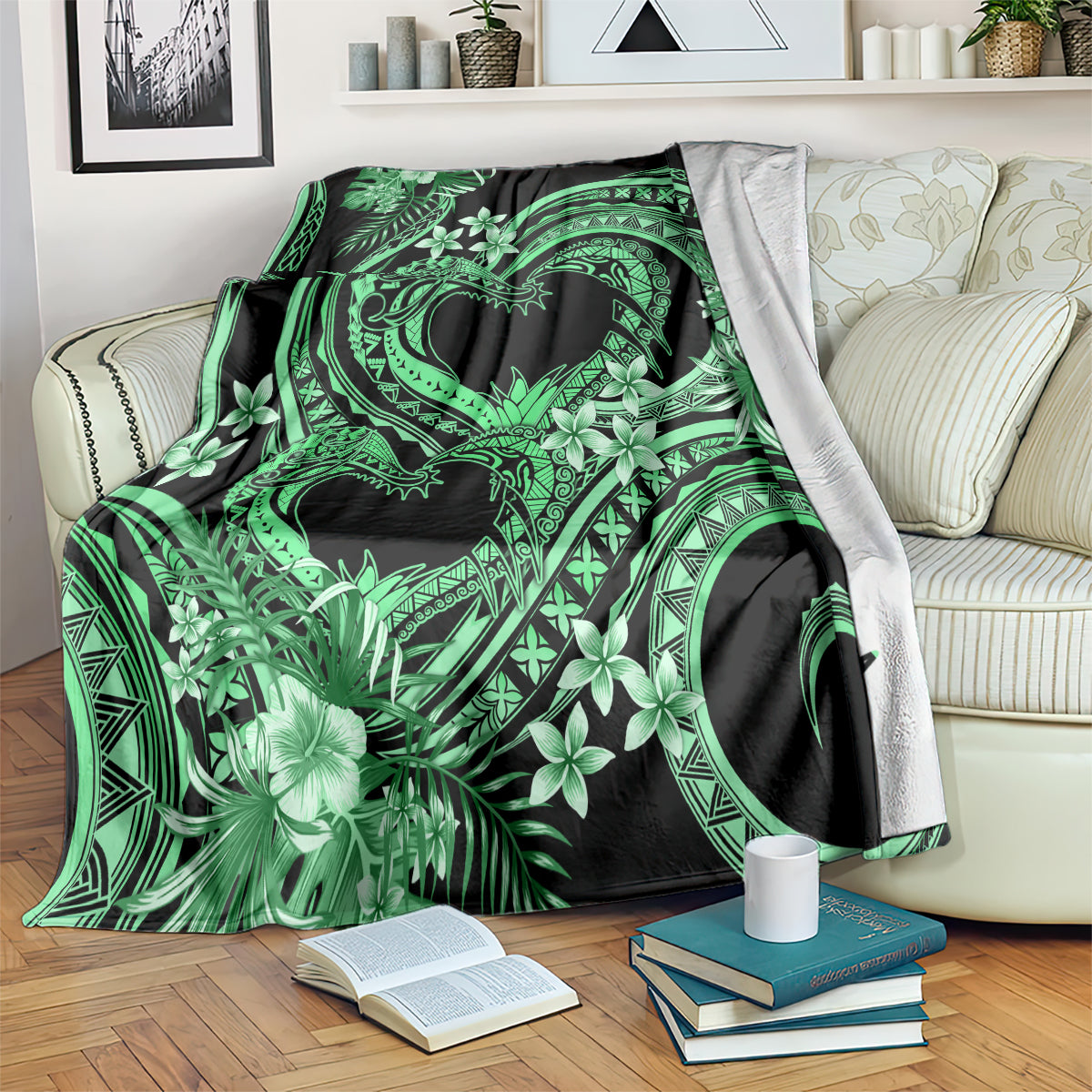 Polynesia Valentines Day Forever In My Heart Tattoo Blanket Green Style LT9 Green - Polynesian Pride