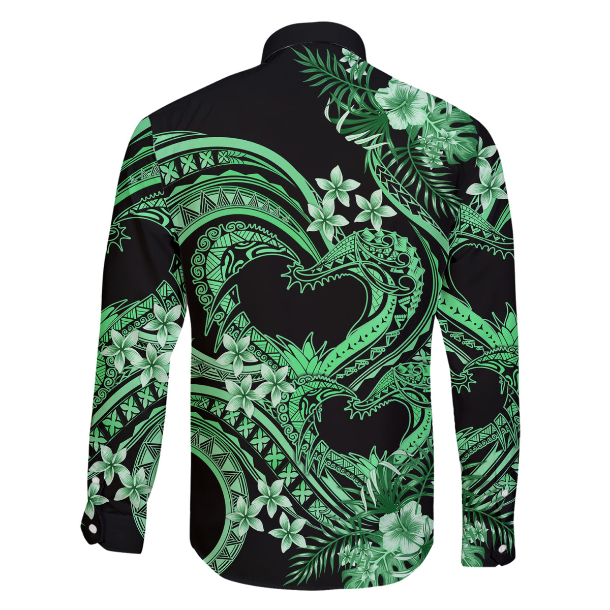 Polynesia Valentines Day Forever In My Heart Tattoo Family Matching Short Sleeve Bodycon Dress and Hawaiian Shirt Green Style LT9 - Polynesian Pride