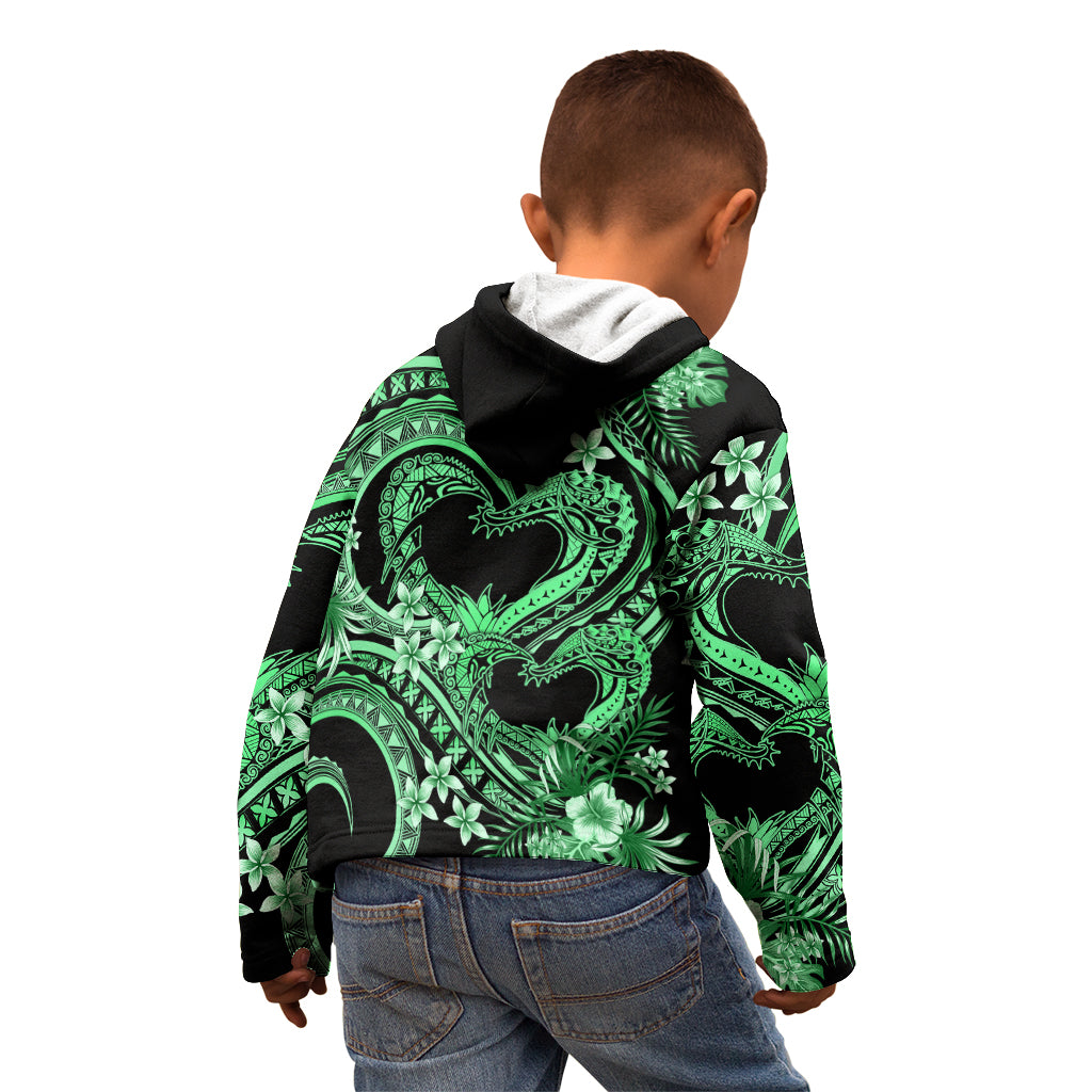 Polynesia Valentines Day Forever In My Heart Tattoo Kid Hoodie Green Style LT9 - Polynesian Pride
