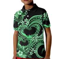 Polynesia Valentines Day Forever In My Heart Tattoo Kid Polo Shirt Green Style LT9 Kid Green - Polynesian Pride