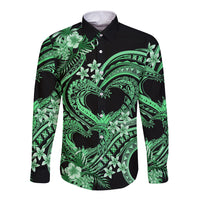 Polynesia Valentines Day Forever In My Heart Tattoo Long Sleeve Button Shirt Green Style LT9 Unisex Green - Polynesian Pride