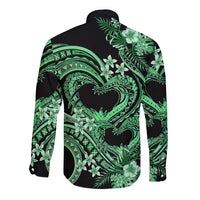 Polynesia Valentines Day Forever In My Heart Tattoo Long Sleeve Button Shirt Green Style LT9 - Polynesian Pride