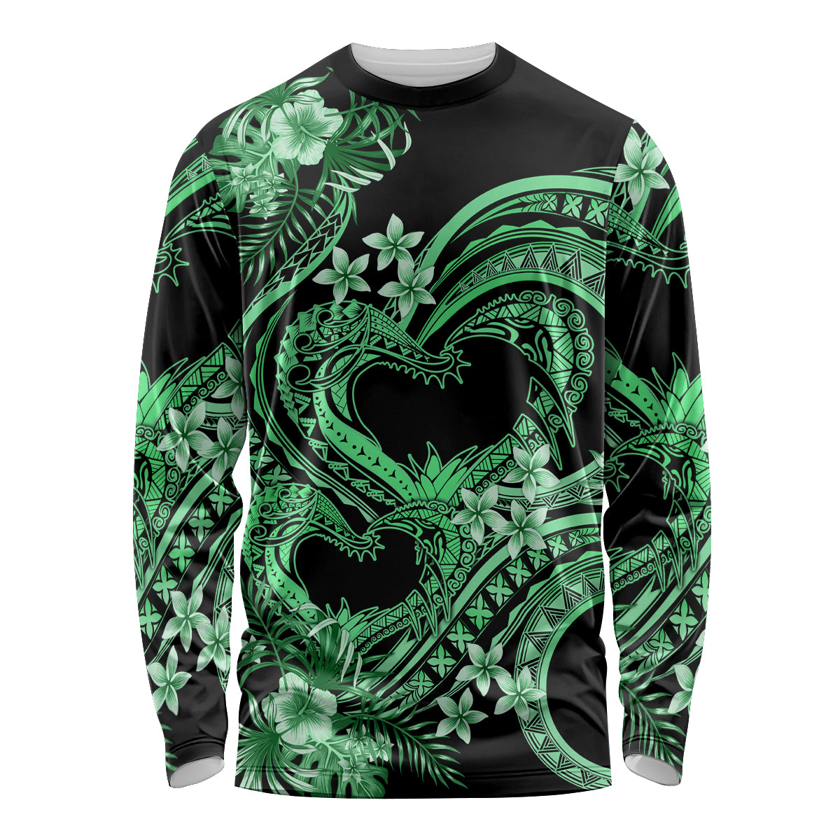 Polynesia Valentines Day Forever In My Heart Tattoo Long Sleeve Shirt Green Style LT9 Unisex Green - Polynesian Pride