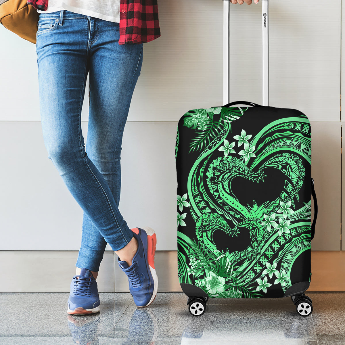 Polynesia Valentines Day Forever In My Heart Tattoo Luggage Cover Green Style LT9 - Polynesian Pride