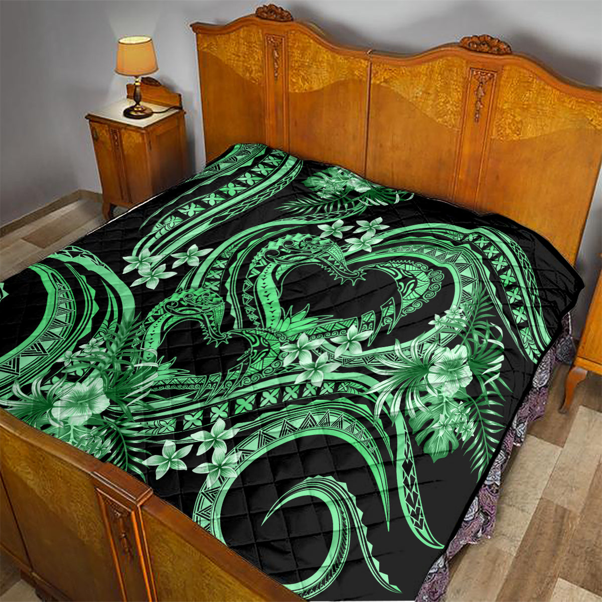 Polynesia Valentines Day Forever In My Heart Tattoo Quilt Green Style LT9 - Polynesian Pride