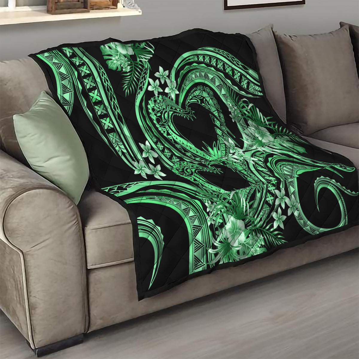 Polynesia Valentines Day Forever In My Heart Tattoo Quilt Green Style LT9 - Polynesian Pride