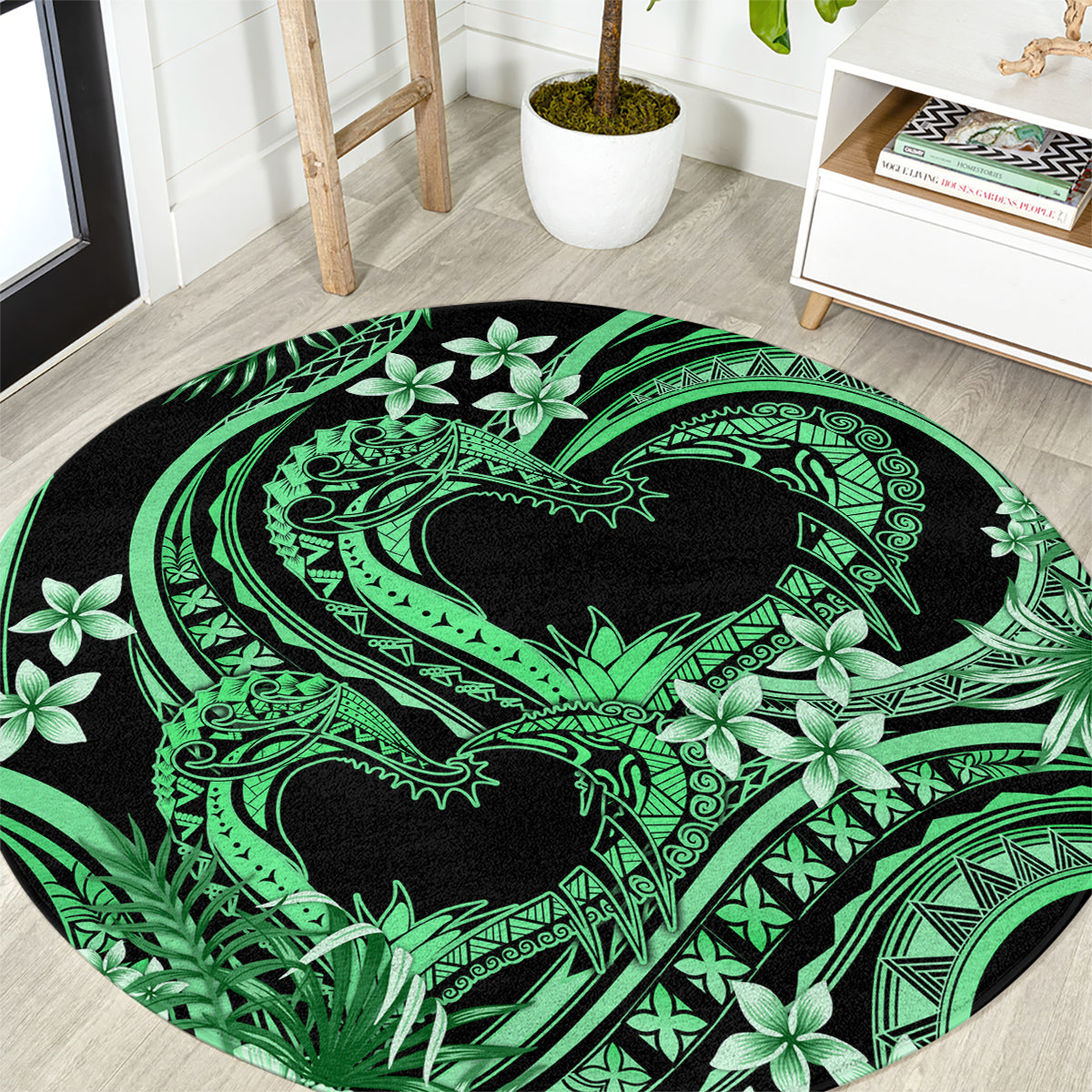 Polynesia Valentines Day Forever In My Heart Tattoo Round Carpet Green Style LT9 Green - Polynesian Pride