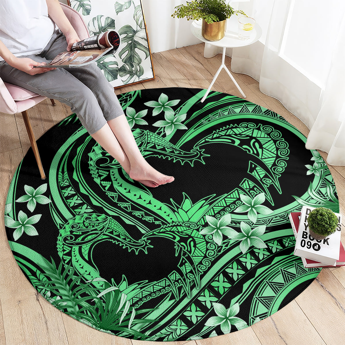 Polynesia Valentines Day Forever In My Heart Tattoo Round Carpet Green Style LT9 - Polynesian Pride