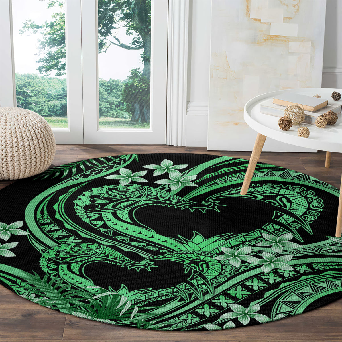 Polynesia Valentines Day Forever In My Heart Tattoo Round Carpet Green Style LT9 - Polynesian Pride