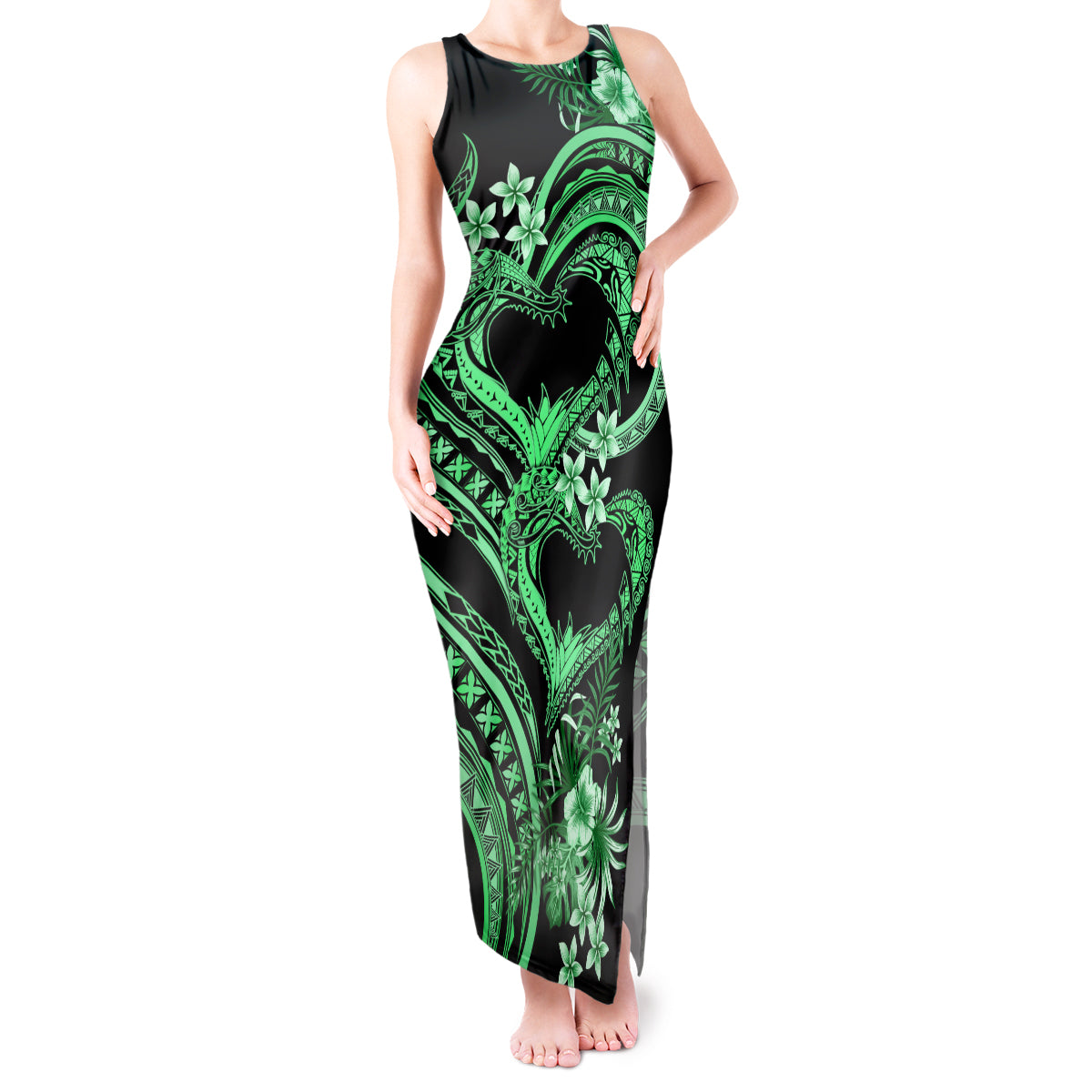 Polynesia Valentines Day Forever In My Heart Tattoo Tank Maxi Dress Green Style LT9 Women Green - Polynesian Pride