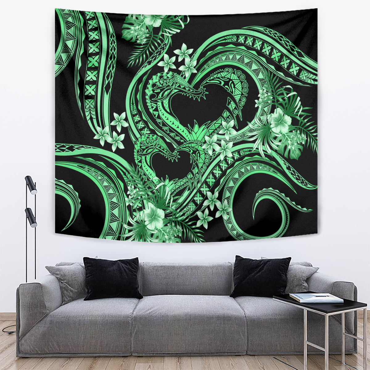 Polynesia Valentines Day Forever In My Heart Tattoo Tapestry Green Style LT9 Green - Polynesian Pride