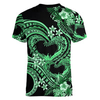 Polynesia Valentines Day Forever In My Heart Tattoo Women V Neck T Shirt Green Style LT9 - Polynesian Pride