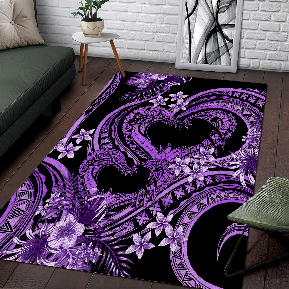Polynesia Valentines Day Forever In My Heart Tattoo Area Rug Purple Style LT9 Purple - Polynesian Pride