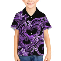Polynesia Valentines Day Forever In My Heart Tattoo Family Matching Puletasi and Hawaiian Shirt Purple Style LT9 Son's Shirt Purple - Polynesian Pride