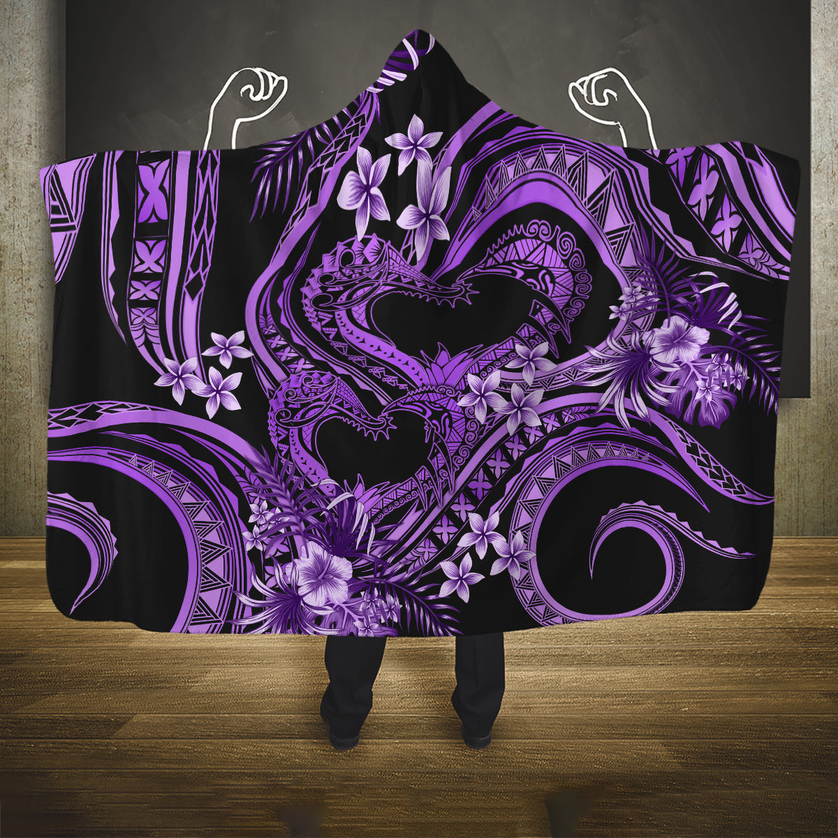 Polynesia Valentines Day Forever In My Heart Tattoo Hooded Blanket Purple Style LT9 One Size Purple - Polynesian Pride