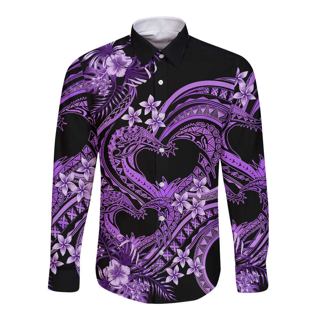 Polynesia Valentines Day Forever In My Heart Tattoo Long Sleeve Button Shirt Purple Style LT9 Unisex Purple - Polynesian Pride