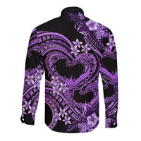 Polynesia Valentines Day Forever In My Heart Tattoo Long Sleeve Button Shirt Purple Style LT9 - Polynesian Pride