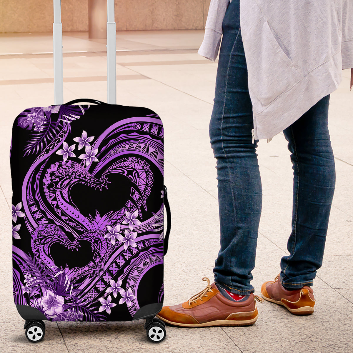 Polynesia Valentines Day Forever In My Heart Tattoo Luggage Cover Purple Style LT9 Purple - Polynesian Pride