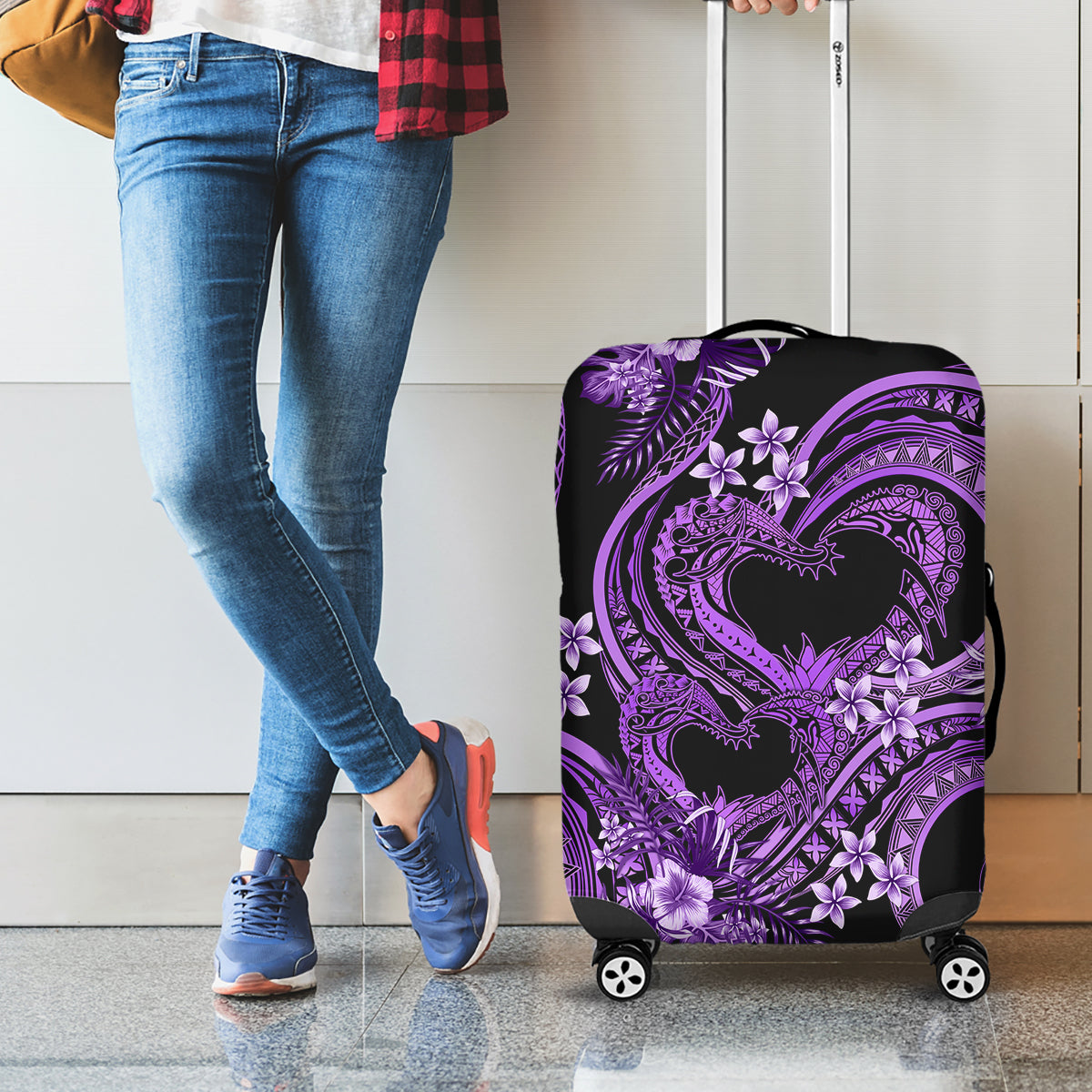 Polynesia Valentines Day Forever In My Heart Tattoo Luggage Cover Purple Style LT9 - Polynesian Pride