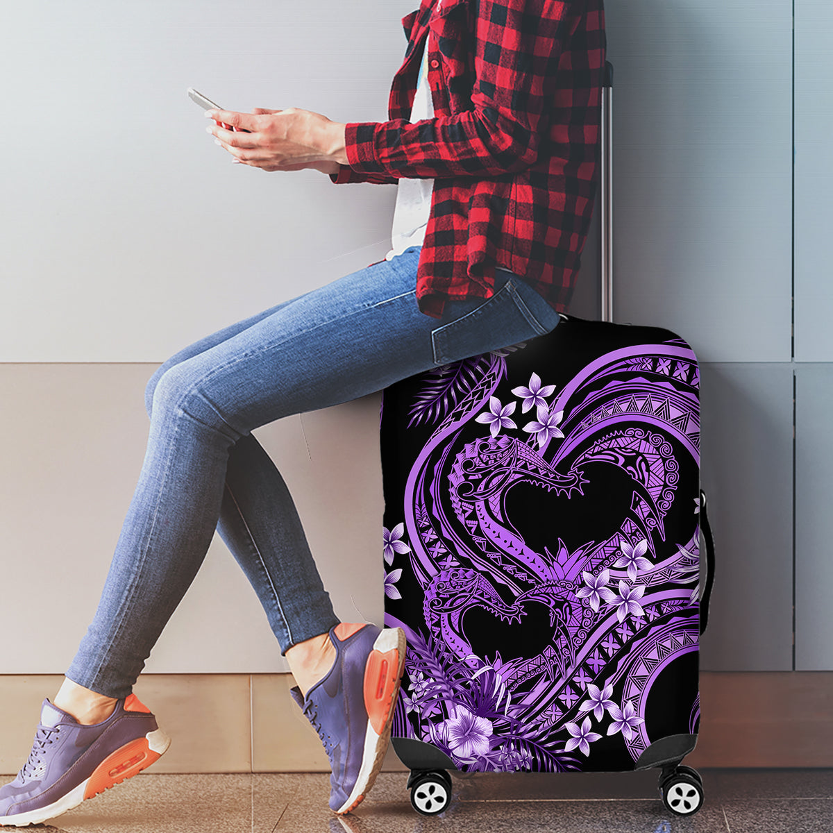 Polynesia Valentines Day Forever In My Heart Tattoo Luggage Cover Purple Style LT9 - Polynesian Pride