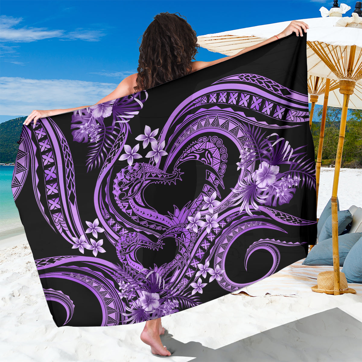 Polynesia Valentines Day Forever In My Heart Tattoo Sarong Purple Style LT9 One Size 44 x 66 inches Purple - Polynesian Pride