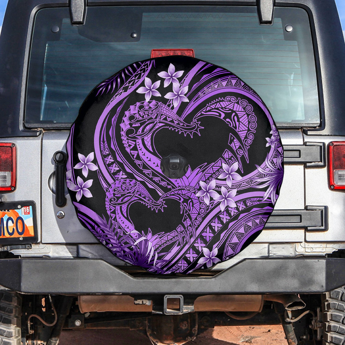 Polynesia Valentines Day Forever In My Heart Tattoo Spare Tire Cover Purple Style LT9 Purple - Polynesian Pride