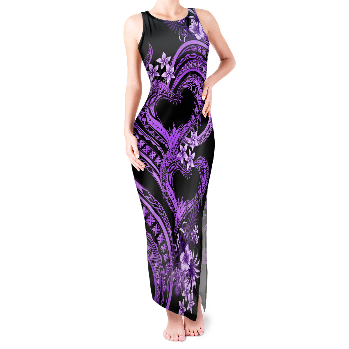 Polynesia Valentines Day Forever In My Heart Tattoo Tank Maxi Dress Purple Style LT9 Women Purple - Polynesian Pride