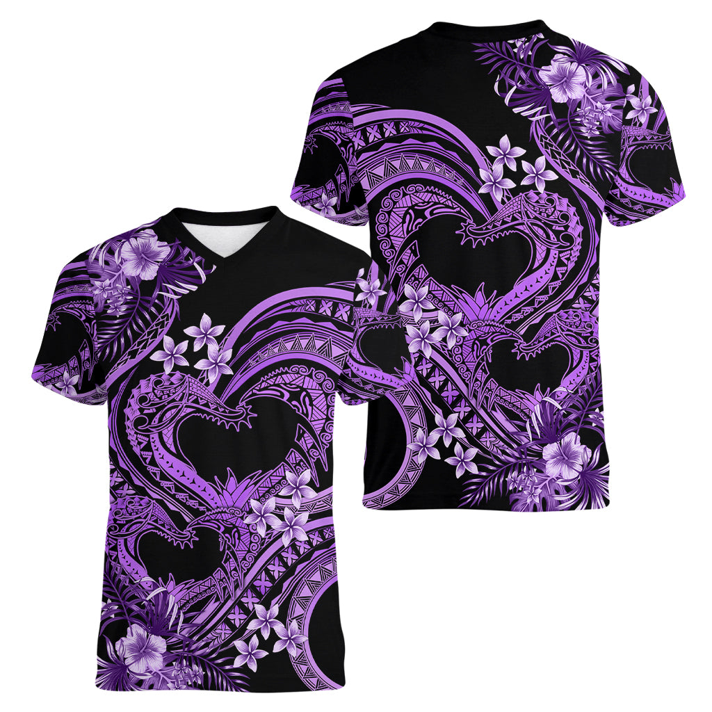 Polynesia Valentines Day Forever In My Heart Tattoo Women V Neck T Shirt Purple Style LT9 - Polynesian Pride