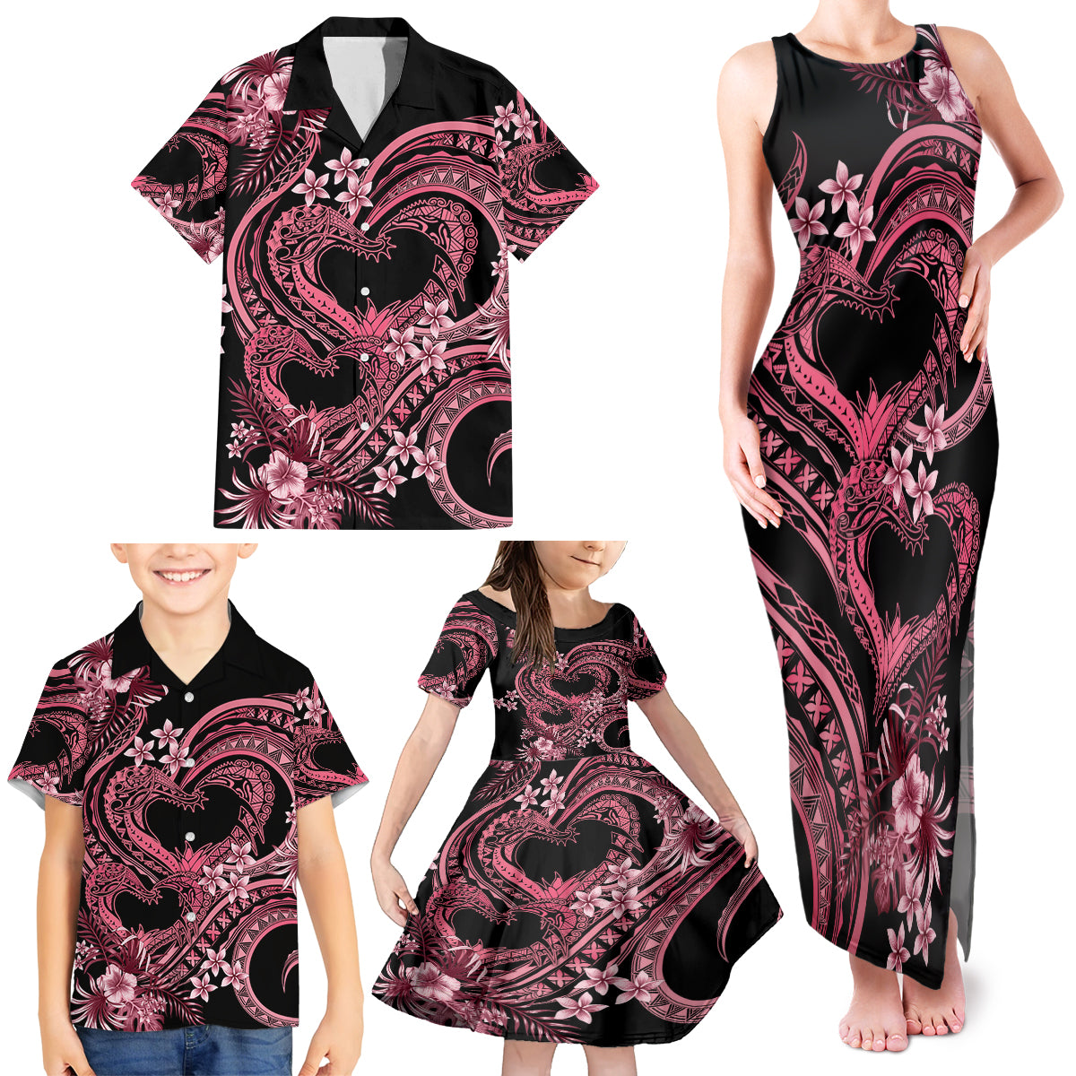 Polynesia Valentines Day Forever In My Heart Tattoo Family Matching Tank Maxi Dress and Hawaiian Shirt Pink Style LT9 - Polynesian Pride