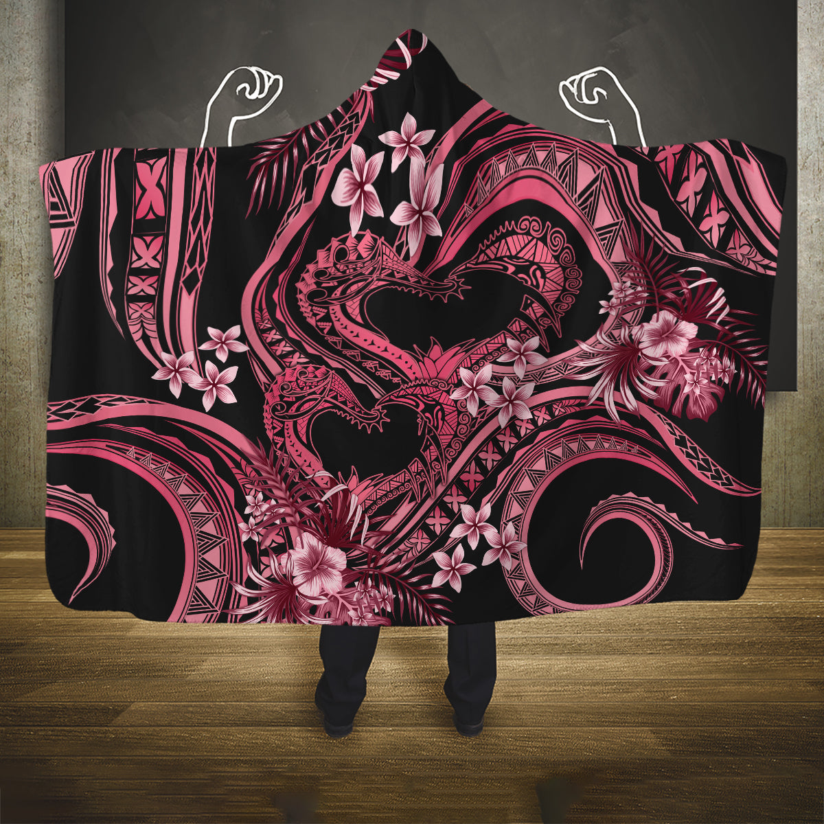 Polynesia Valentines Day Forever In My Heart Tattoo Hooded Blanket Pink Style LT9 One Size Pink - Polynesian Pride