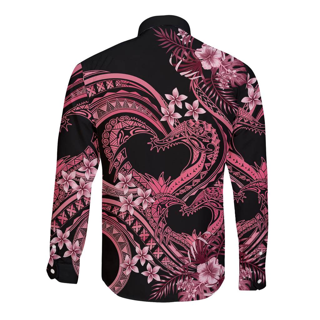 Polynesia Valentines Day Forever In My Heart Tattoo Long Sleeve Button Shirt Pink Style LT9 - Polynesian Pride